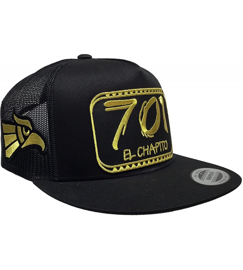 Baseball Caps El Chapito El Chapo Guzman 3 Logos Gold Hat Black Mesh - CM188U9TYKE $29.54