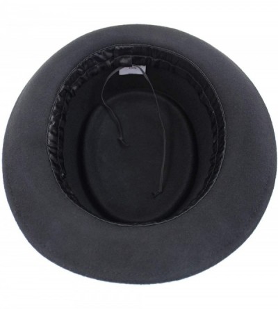 Fedoras Black Porkpie Wool Fedora Hat with Satin Trim - CE18IOOYN2Z $25.53