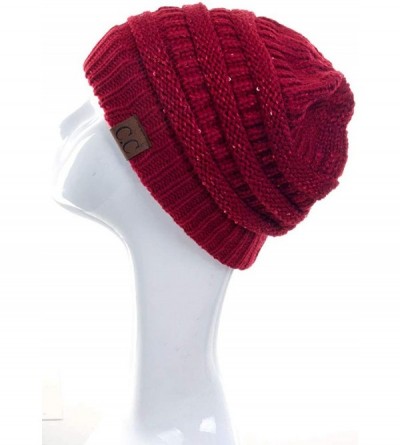 Skullies & Beanies Women Knitted Sparkle Sequin Soft Skull Cap Ponytail Messy Bun Beanie - Red - CF18IC8HNMW $15.66