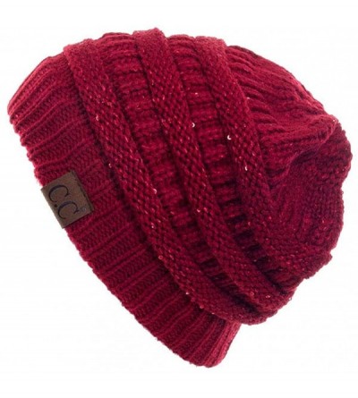 Skullies & Beanies Women Knitted Sparkle Sequin Soft Skull Cap Ponytail Messy Bun Beanie - Red - CF18IC8HNMW $15.66