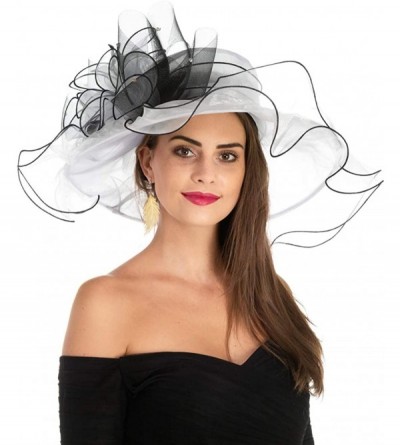 Sun Hats Women's Organza Church Kentucky Derby British Fascinator Bridal Tea Party Wedding Hat Summer Ruffles Cap - CX18NY694...