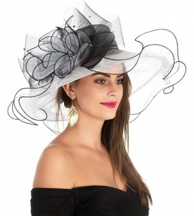 Sun Hats Women's Organza Church Kentucky Derby British Fascinator Bridal Tea Party Wedding Hat Summer Ruffles Cap - CX18NY694...