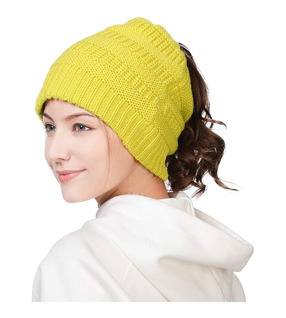 Skullies & Beanies Womens Knit Visor Beanie Newsboy Cap Winter Warm Hat Cold Snow Weather Girl 55-60cm - 99724-yellow - CQ18I...