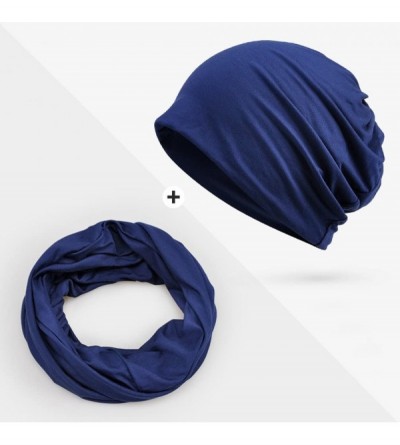 Skullies & Beanies Womens Summer Cotton Beanie Hat Baggy Slouchy Chemo Cap Turban Infinity Scarf - Navy - CL18EDQR7UR $7.27