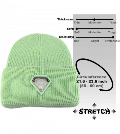 Skullies & Beanies Cuff Beanie - Wool Fold Watch Cap for Women - Diamond Fluffy Ribbed Knit Angora Stocking Ski Hat - Mint - ...