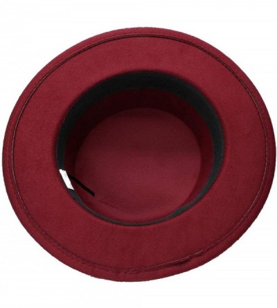 Fedoras Women Men Vintage 100% Wool Wide Brim Bowler Hat Skull Bead Leather Band (57cm/Adjust) - Wine - C018ME9RYR5 $30.18