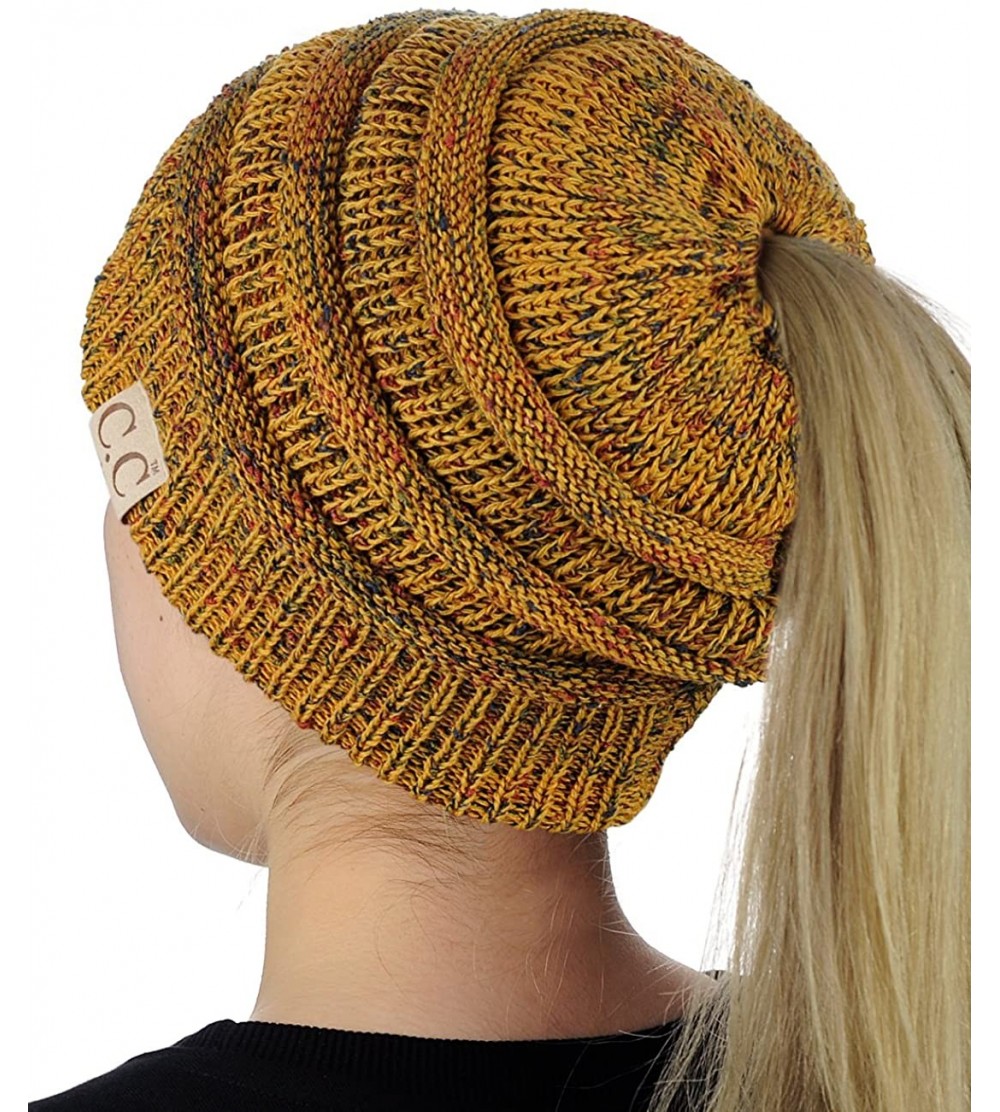 Skullies & Beanies BeanieTail Cotton Blend All Season Daily Messy High Bun Ponytail Beanie Hat - Confetti Mustard - CH189Q664...