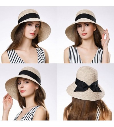 Sun Hats Womens UPF 50 Straw Sun Hat Floppy Wide Brim Fashion Beach Accessories Packable & Adjustable - CT197Y0C2UC $40.81