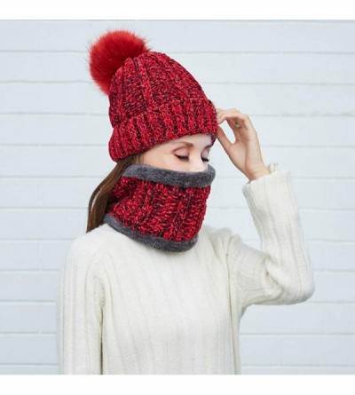 Skullies & Beanies Women's Winter Hat and Scarf Set Knit Beanie Hats Warm Snow Skull Caps - Red - CL18KWCKYKE $15.12