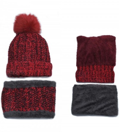 Skullies & Beanies Women's Winter Hat and Scarf Set Knit Beanie Hats Warm Snow Skull Caps - Red - CL18KWCKYKE $15.12