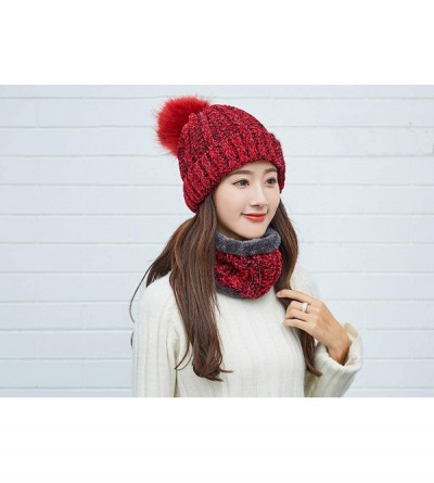 Skullies & Beanies Women's Winter Hat and Scarf Set Knit Beanie Hats Warm Snow Skull Caps - Red - CL18KWCKYKE $15.12