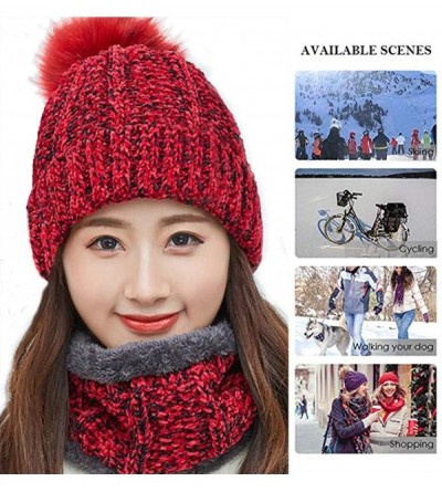 Skullies & Beanies Women's Winter Hat and Scarf Set Knit Beanie Hats Warm Snow Skull Caps - Red - CL18KWCKYKE $15.12