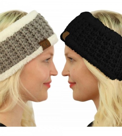 Cold Weather Headbands Winter CC Sherpa Polar Fleece Lined Thick Knit Headband Headwrap Hat Cap - Black/Natural Gray 2 Pack C...