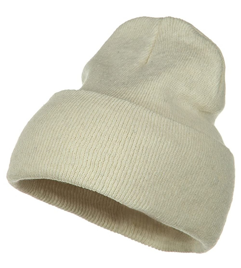 Skullies & Beanies Big Size Stretch ECO Cotton Long Beanie - Milk - CF1156XCJLB $26.74