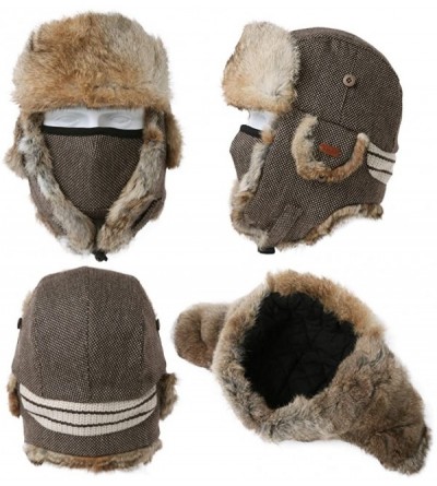 Bomber Hats 100% Rabbit Fur Winter Hats for Men Womens Warm Ushanka Russian Trapper Hat Outdoor Hunting Ski - 89098coffee - C...