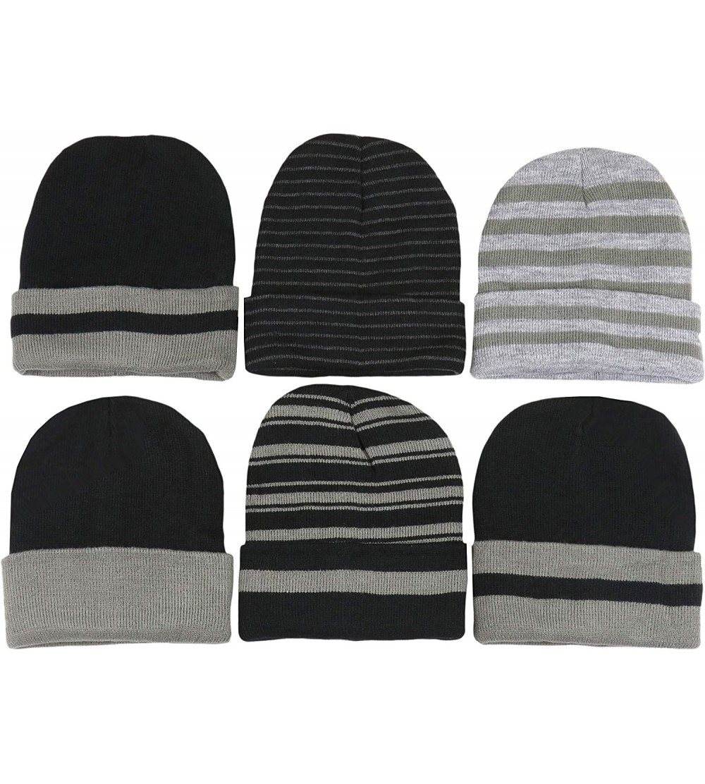 Skullies & Beanies Men's Soft Stretchy Beanies - 6-pack Striped - CV12N9G52B8 $14.95