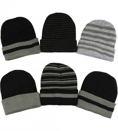 Skullies & Beanies Men's Soft Stretchy Beanies - 6-pack Striped - CV12N9G52B8 $14.95