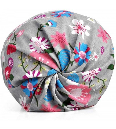 Skullies & Beanies Printed Beanie Chemo Hat Slouchy Cotton Stretch Turban Scarf - Flowers Grey - CY196TW852X $8.94