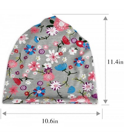 Skullies & Beanies Printed Beanie Chemo Hat Slouchy Cotton Stretch Turban Scarf - Flowers Grey - CY196TW852X $8.94