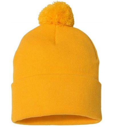 Skullies & Beanies SP15 - Pom Pom Knit Cap - Gold - CM11W8UAGE1 $10.24