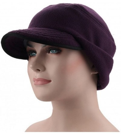 Skullies & Beanies Winter Warm Skull Cap with Earflap Outdoor Windproof Fleece Visor Hat - Dark Purple - C712NULPGMZ $21.06