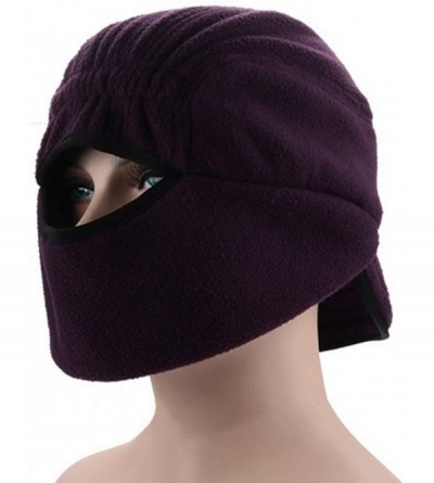 Skullies & Beanies Winter Warm Skull Cap with Earflap Outdoor Windproof Fleece Visor Hat - Dark Purple - C712NULPGMZ $21.06