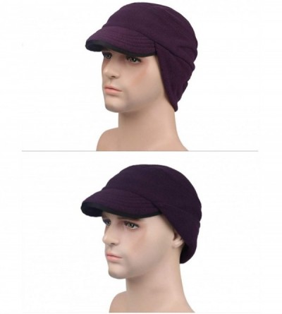 Skullies & Beanies Winter Warm Skull Cap with Earflap Outdoor Windproof Fleece Visor Hat - Dark Purple - C712NULPGMZ $21.06