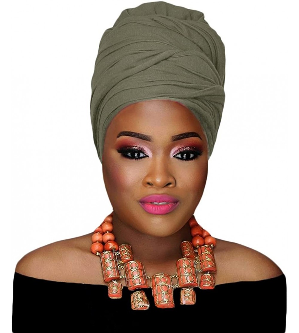 Headbands Women's Headwrap Stretch Large Turban Chemo Hair Head Wrap Scarf Cotton Jersey Head Scarf Hijab Tie - Olive - CN180...