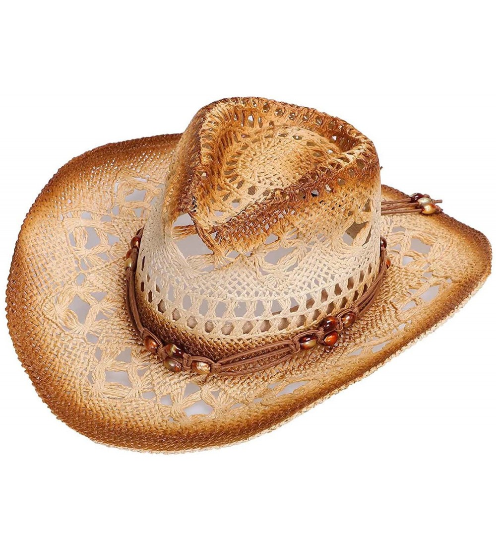 Cowboy Hats Men/Women's Western Cowboy Straw Hat with Shapeable Brim - Brown - C312E3XQS7P $17.46