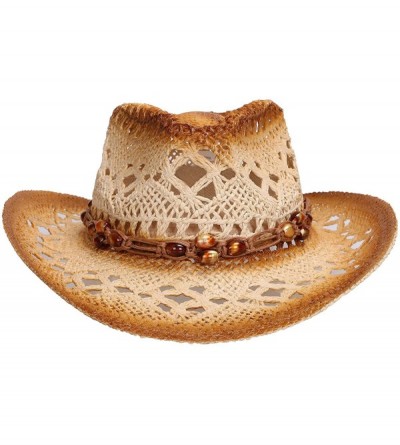 Cowboy Hats Men/Women's Western Cowboy Straw Hat with Shapeable Brim - Brown - C312E3XQS7P $17.46