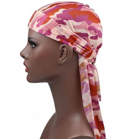 Skullies & Beanies Silky Durag for Men and Women- Star Floral Camouflage Print Long Tail Caps Headwraps Turban - Purple - C51...