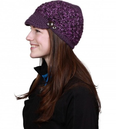 Skullies & Beanies Women's Mountain Girl- Hand Crocheted Brim Beanie - Purple - CW11K6ICBOB $32.77