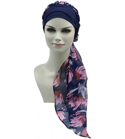 Skullies & Beanies Chemo Headwear Headwrap Scarf Cancer Caps Gifts for Hair Loss Women - Navy Pink Flower - CW18D3RRL7I $20.31