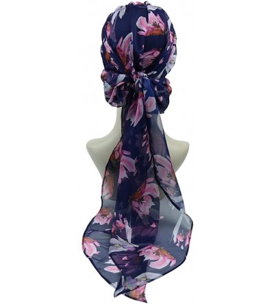 Skullies & Beanies Chemo Headwear Headwrap Scarf Cancer Caps Gifts for Hair Loss Women - Navy Pink Flower - CW18D3RRL7I $20.31