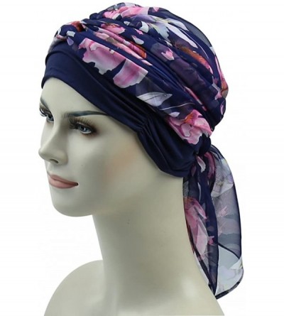 Skullies & Beanies Chemo Headwear Headwrap Scarf Cancer Caps Gifts for Hair Loss Women - Navy Pink Flower - CW18D3RRL7I $20.31