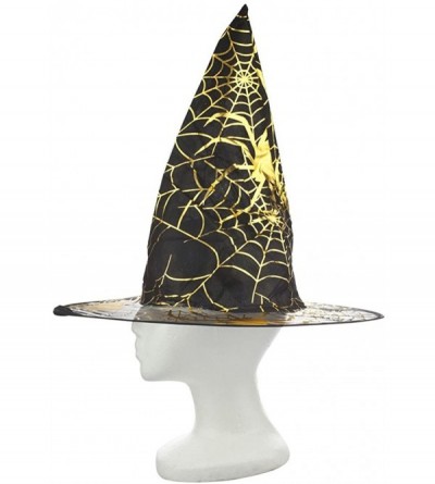 Sun Hats Pumpkin Halloween Printed Mesh 14" Cone Witch Hat - Black and Gold - CQ12LV0PVUD $12.38