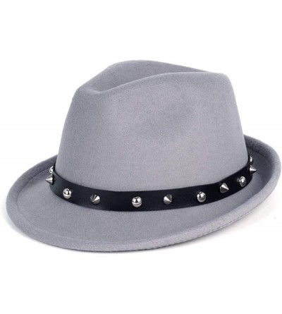 Fedoras Men's Trilby Fedora Hats Classic Manhattan Structured Wool Felt Short Brim Rivet Trilby Hat - Grey - CD18XT7YTSU $10.79