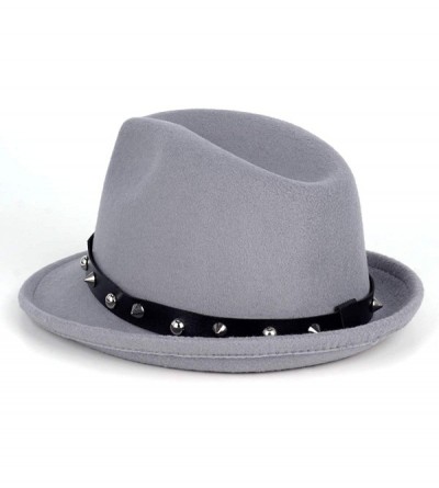 Fedoras Men's Trilby Fedora Hats Classic Manhattan Structured Wool Felt Short Brim Rivet Trilby Hat - Grey - CD18XT7YTSU $10.79