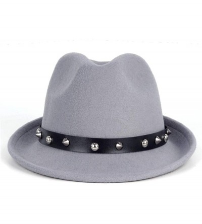 Fedoras Men's Trilby Fedora Hats Classic Manhattan Structured Wool Felt Short Brim Rivet Trilby Hat - Grey - CD18XT7YTSU $10.79