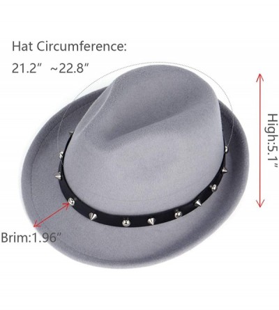 Fedoras Men's Trilby Fedora Hats Classic Manhattan Structured Wool Felt Short Brim Rivet Trilby Hat - Grey - CD18XT7YTSU $10.79