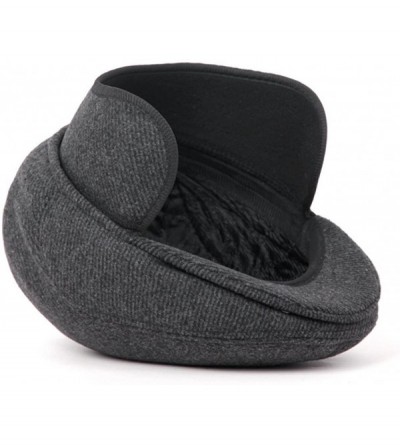 Skullies & Beanies Men Flat Cap with Earmuffs Grey Fall Winter Peaked-Thick Beanie Hat - L-23inch - CD187K4TTDC $34.05