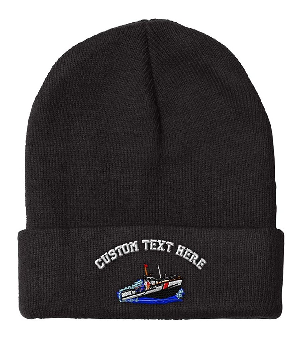 Skullies & Beanies Custom Beanie for Men & Women Coast Guard Boat B Embroidery Skull Cap Hat - Black - CC18H5LAD7U $17.60