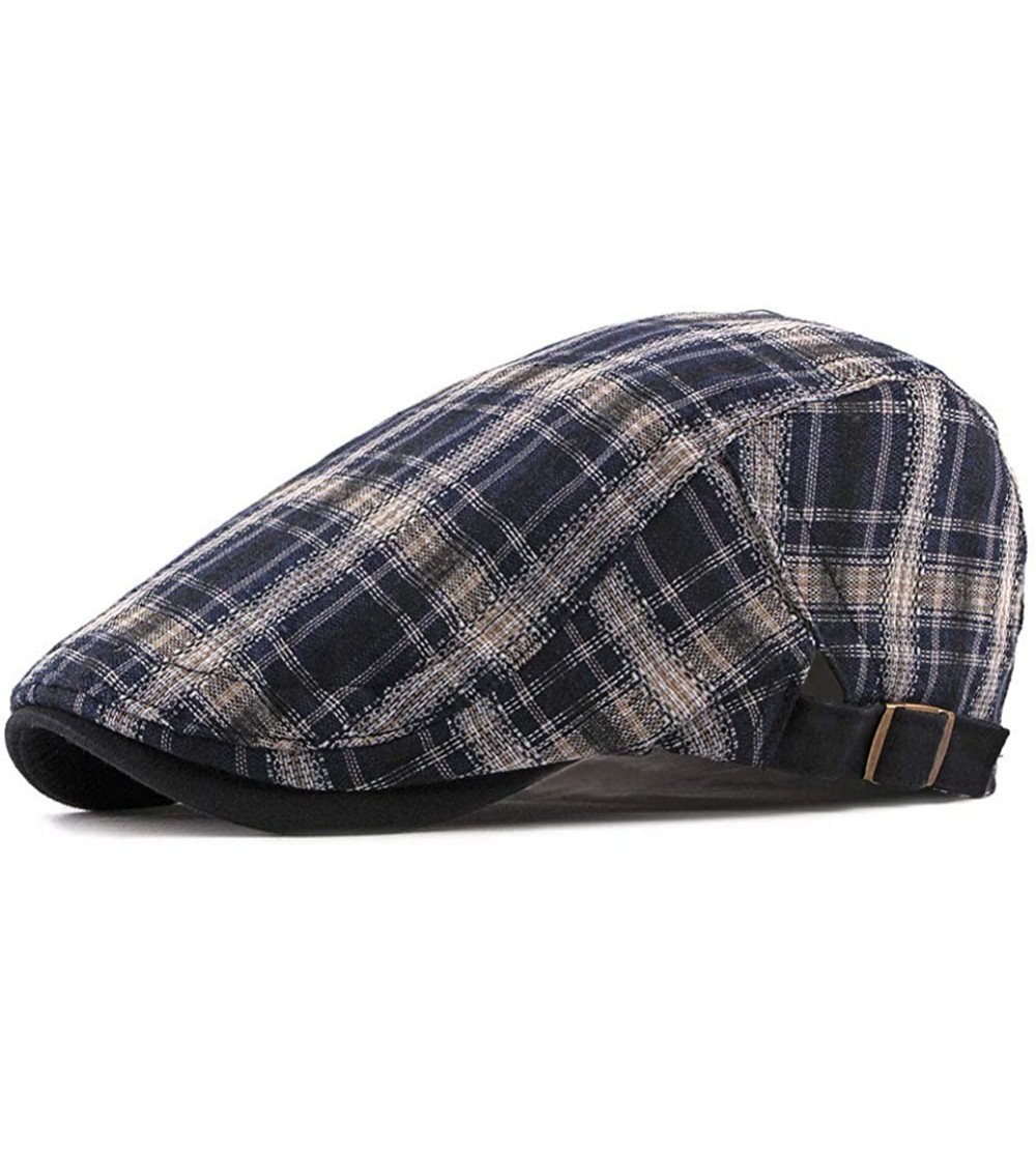 Newsboy Caps Mens Adjustable Plaid Ivy Newsboy Cabbie Gatsby Golf Beret Flat Hat Cap - 282navy - CH18H9XWCTU $13.37