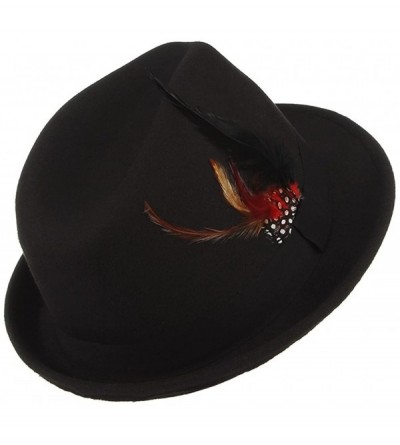 Fedoras Men Wool Felt Trilby Fedora Hat Jazz Cap with Feather - Black - C1187CNISGD $8.91