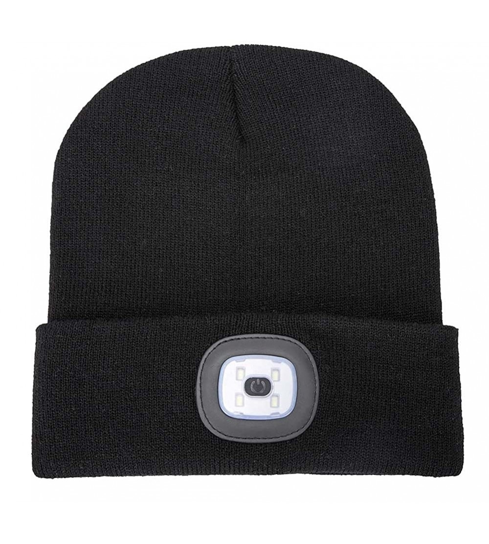 Skullies & Beanies Ultra Bright LED Unisex Lighted Beanie Cap/Winter Warm hat （USB charging） (Black) - CI186W5SQOD $8.77