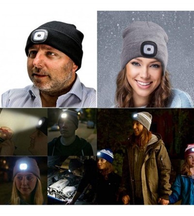 Skullies & Beanies Ultra Bright LED Unisex Lighted Beanie Cap/Winter Warm hat （USB charging） (Black) - CI186W5SQOD $8.77