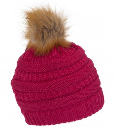 Skullies & Beanies Cable Knit Faux Fur Pom Pom Beanie Hat - Hot Pink - CL12M1RC5LX $14.00