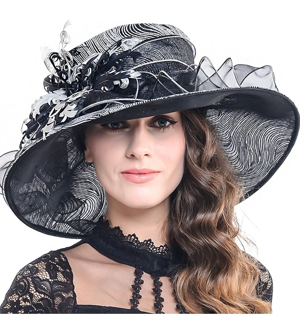 Sun Hats Kentucky Derby Church Hats for Women Dress Wedding Hat - Feather-silver - C918QW5ALYR $22.10