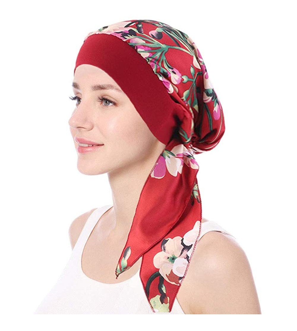 Skullies & Beanies Women Vintage Silky Turbans Head Scarf Elastic Wide Band Multifunction Printing Hat Chemo Hair Loss Cap - ...