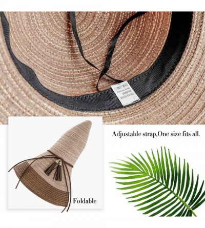 Sun Hats Womens Sun Beach Straw Hat - Wide Brim Floppy Foldable Summer Travel Cap (UV UPF50+) - Coffee - CO18T6RTTXU $9.03